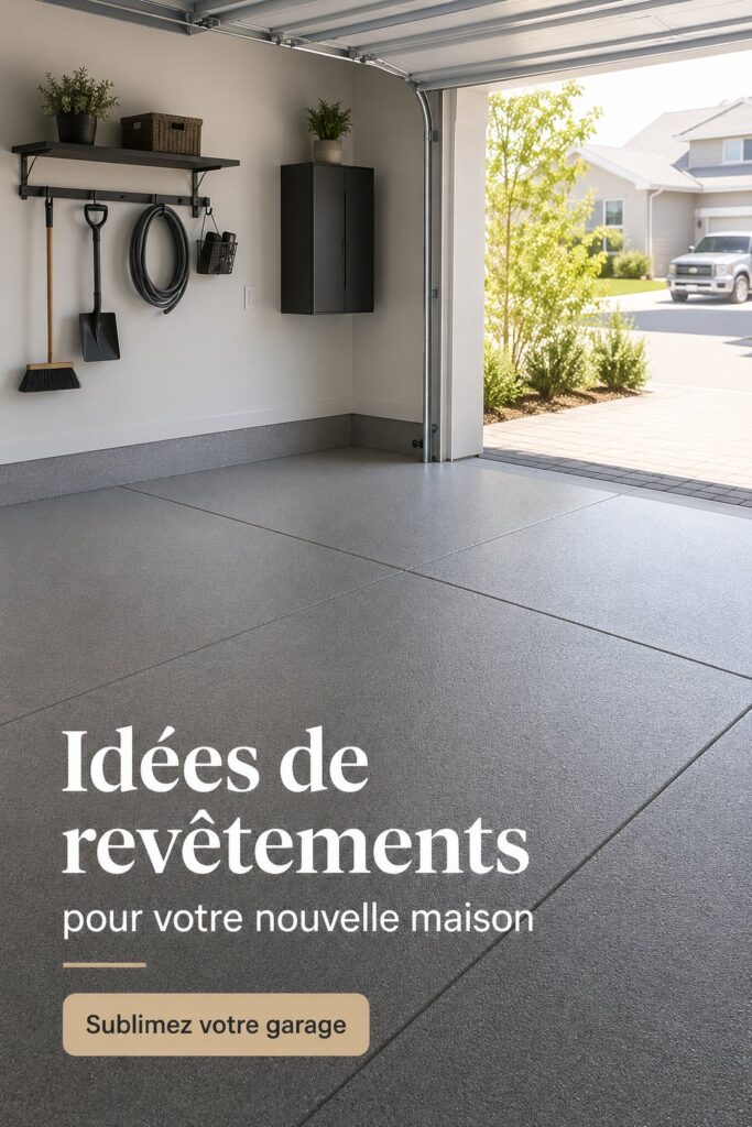 Un garage avec un revêtement moderne et esthétique, adapté pour une maison familiale.