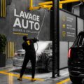 Une femme lavant sa voiture avec soin, montrant une méthode de nettoyage efficace.