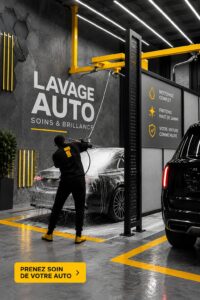Une femme lavant sa voiture avec soin, montrant une méthode de nettoyage efficace.
