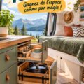 Aperçu d'un camping-car bien rangé avec des solutions de rangement créatives.