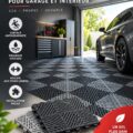 Dalles de sol modernes et anti-dérapantes dans un garage bien aménagé.