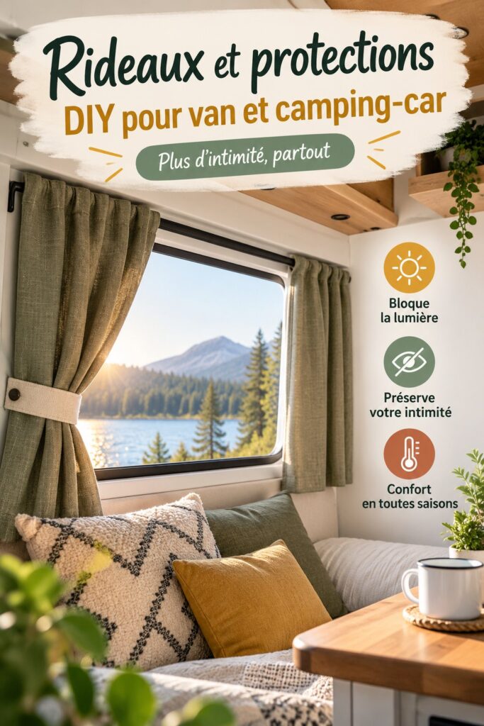 Rideaux de camping colorés dans un élégant camping-car