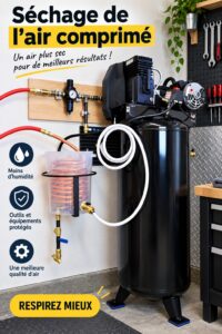 Illustration d'un compresseur d'air avec un système de séchage intégré pour une meilleure performance.