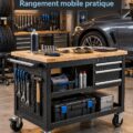 Table unique en jante de BMW dans un garage moderne
