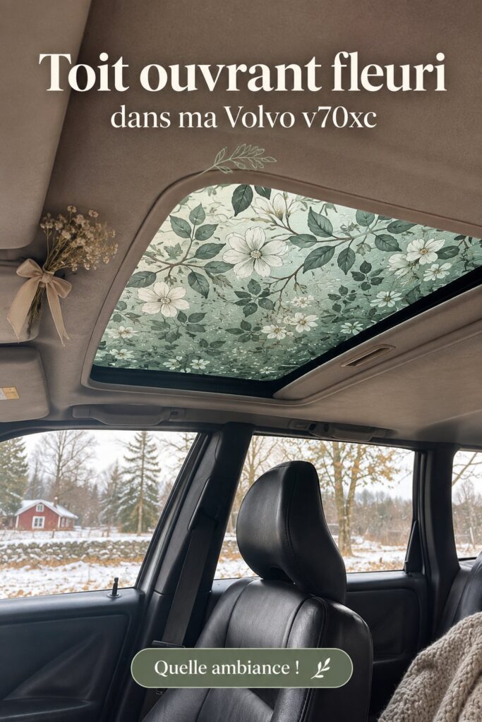 Toit ouvrant floral personnalisé sur une Volvo V70, ajoutant une touche de couleur et d'originalité.