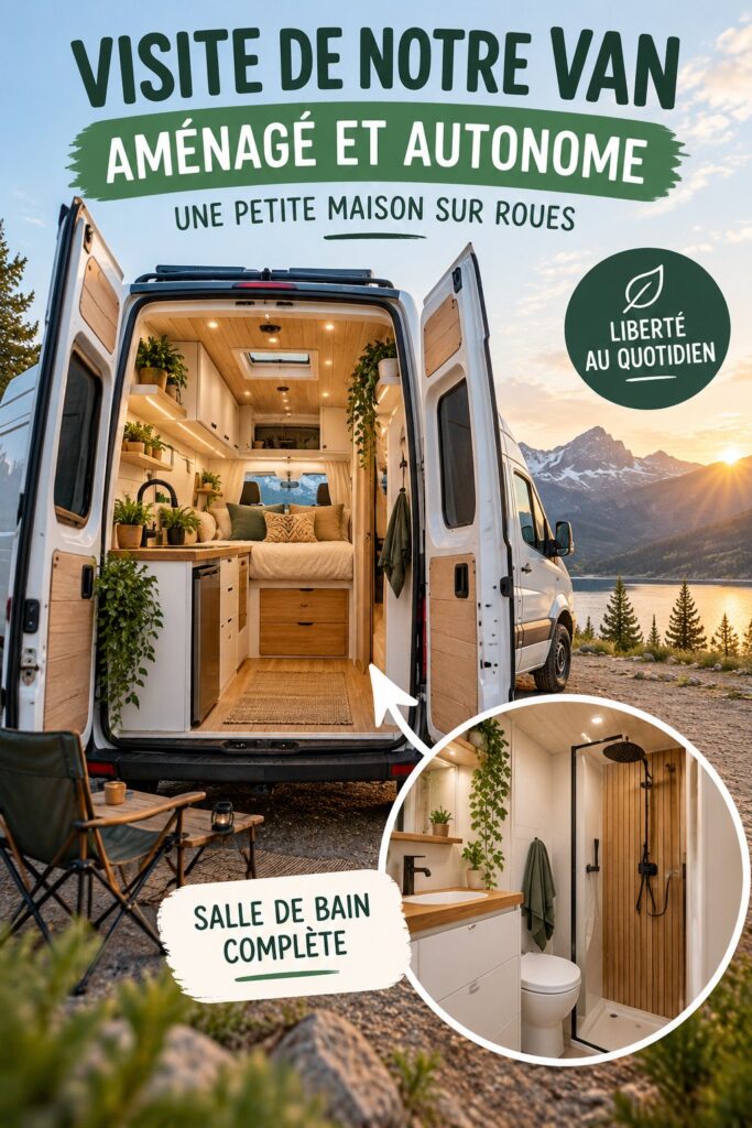 Image d'un Sprinter aménagé en maison moderne, fauteuils confortables et coin cuisine.