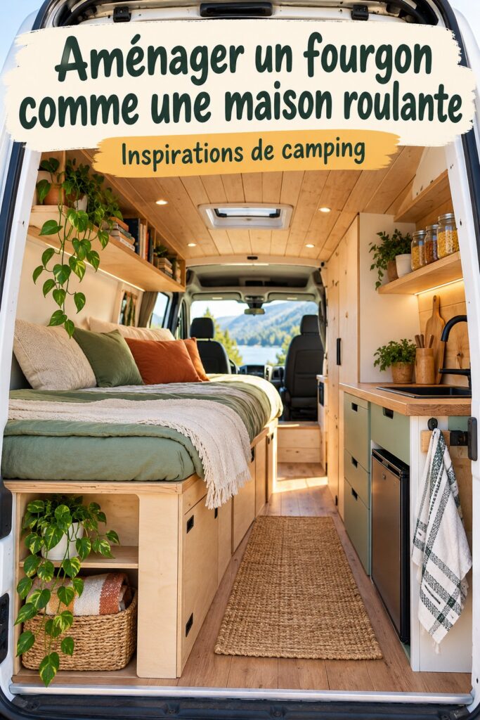 Intérieur chaleureux et pratique d'un VW Vanagon Westfalia aménagé.