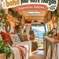Intérieur boho chaleureux et élégant d'un fourgon aménagé