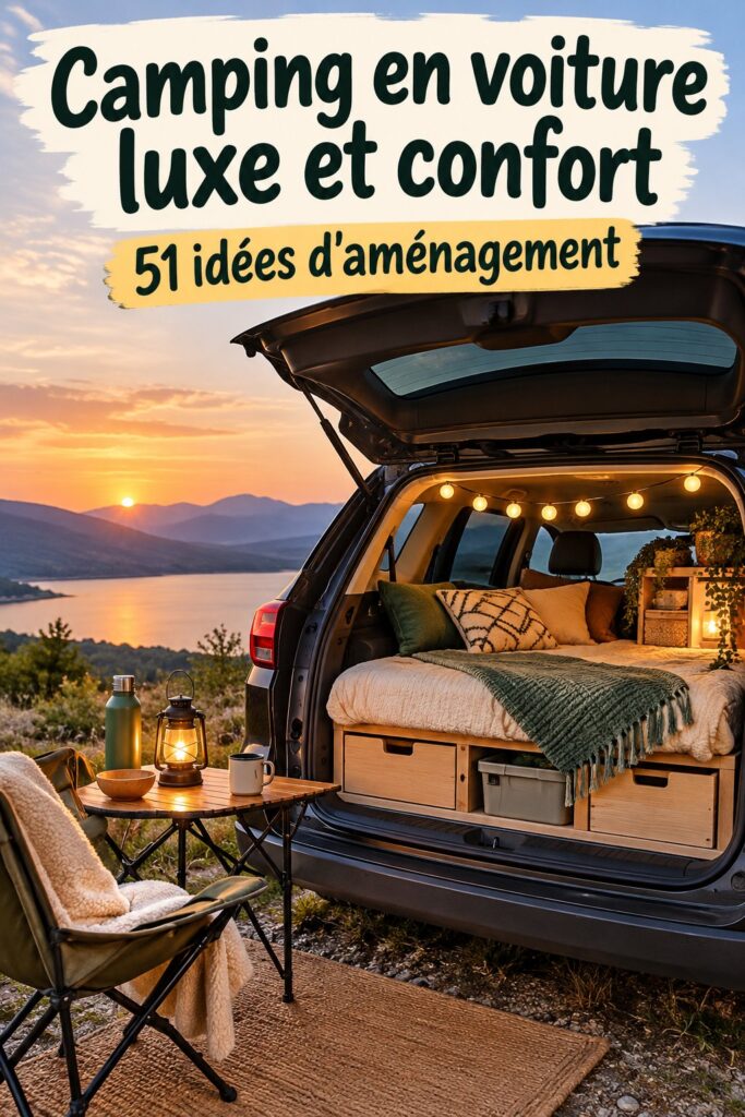Camping en voiture luxueux et confortable avec des accessoires de qualité.