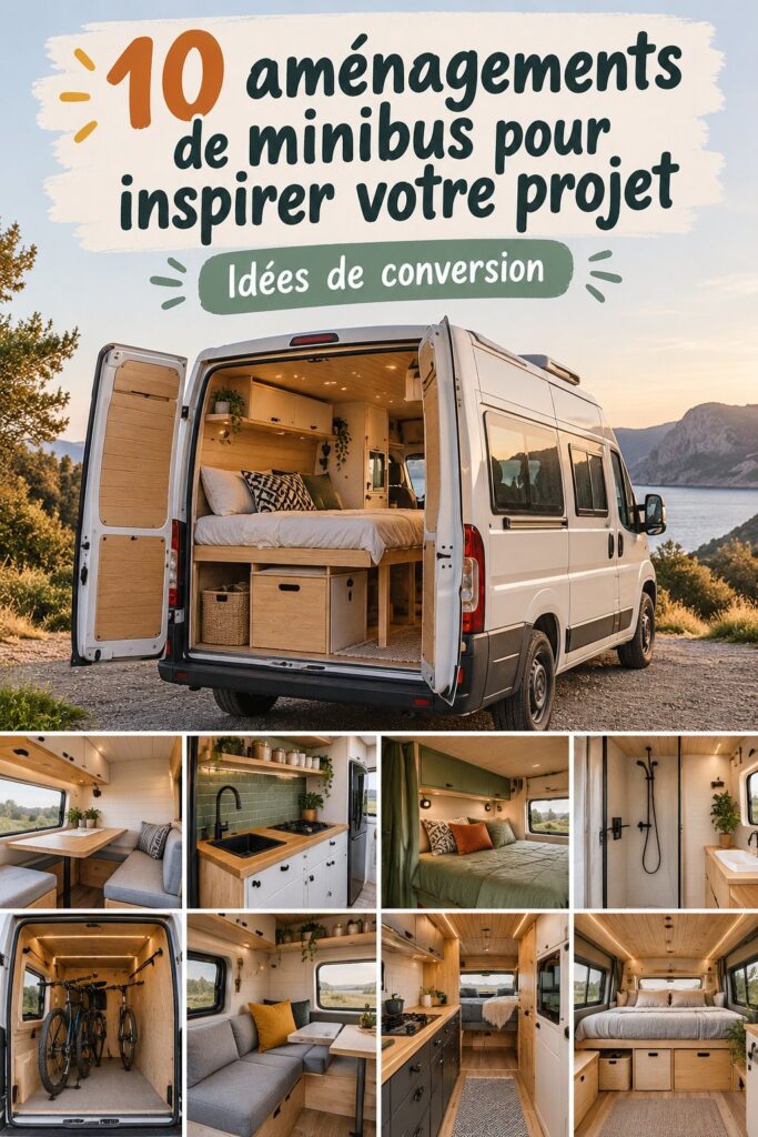 Minibus converti en camping-car avec un intérieur accueillant et pratique