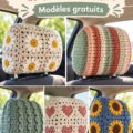 Couvre-appuie-tête au crochet coloré installé dans une voiture