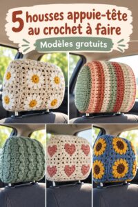 Couvre-appuie-tête au crochet coloré installé dans une voiture
