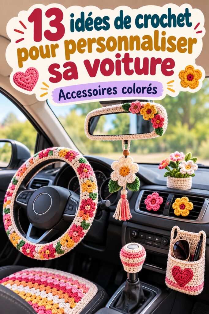 Accessoires crochet colorés pour personnaliser une voiture