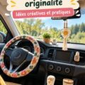 Intérieur de voiture décoré avec des éléments personnalisés et chaleureux.