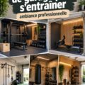 Un garage aménagé en salle de sport moderne avec des équipements de fitness