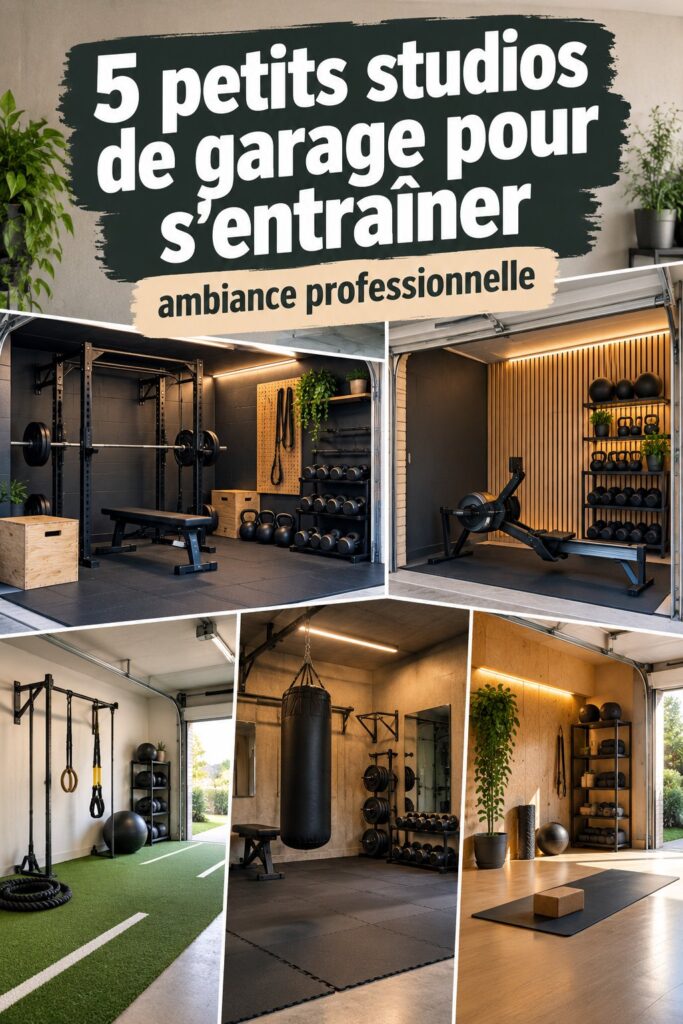 Un garage aménagé en salle de sport moderne avec des équipements de fitness