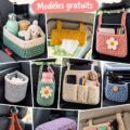 Modèle d'organisateur de voiture au crochet coloré et pratique