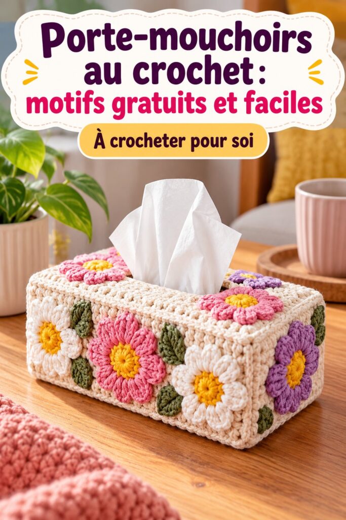 Porte-mouchoirs au crochet coloré sur un tableau de voiture